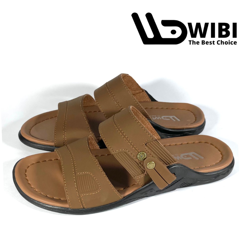 Sandal Slide Pria Cowok Kulit Original WIBI S 22 Sendal Fashion Casual Import Kantor Kerja Santai