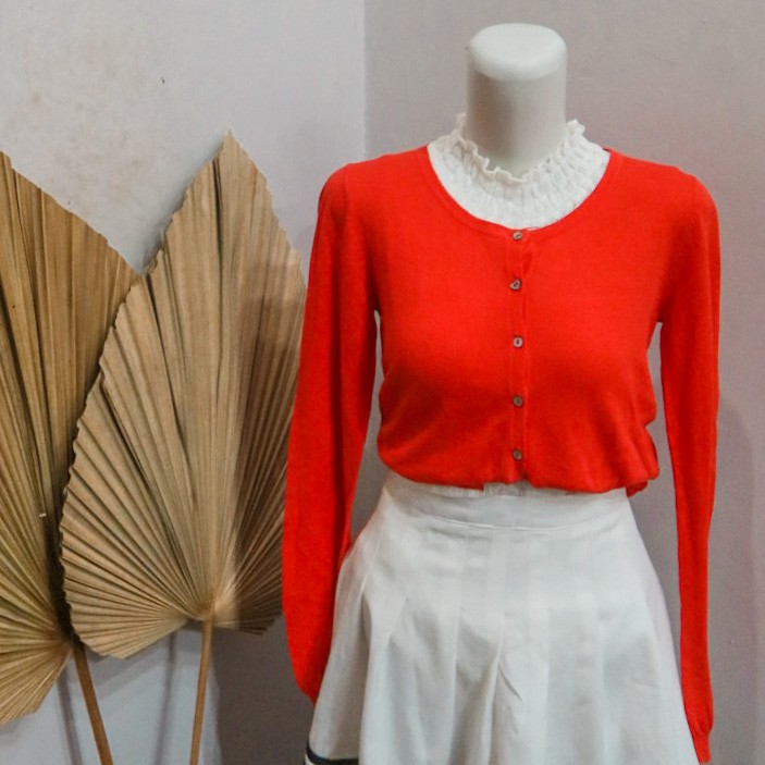 Cardigan Rajut Warna Orange Tua Earth Music & Ecology