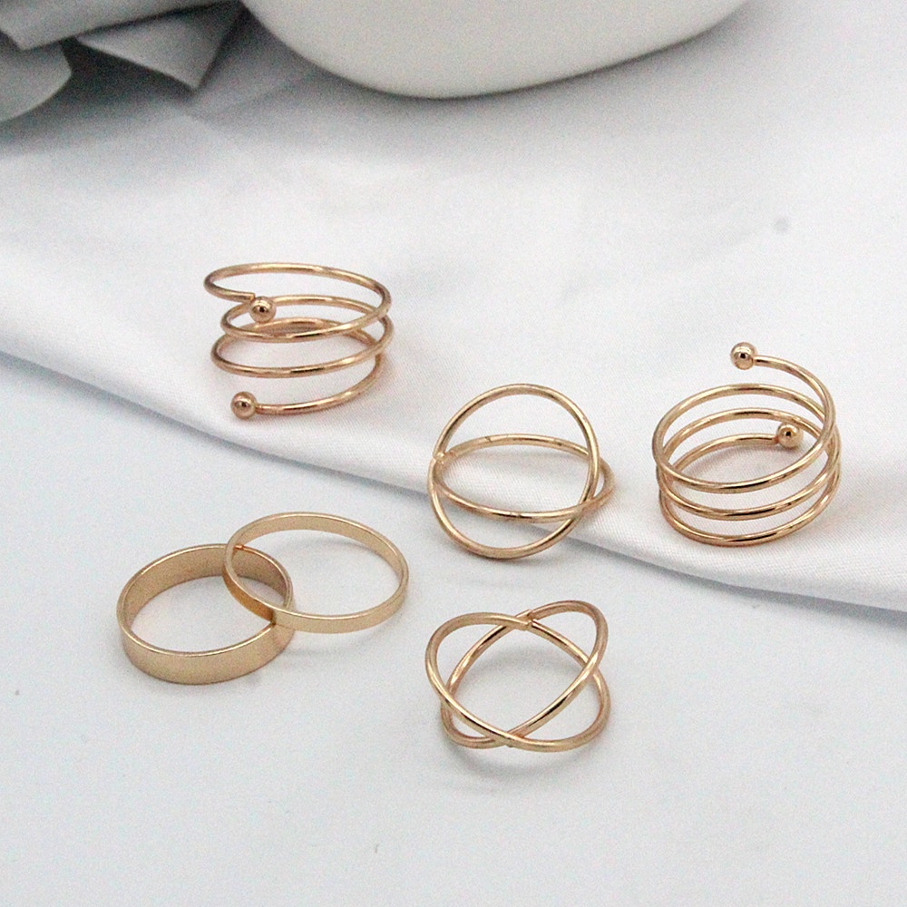 Korean version of the new geometric circle circular cross spring combination joint ring set of 6 210807