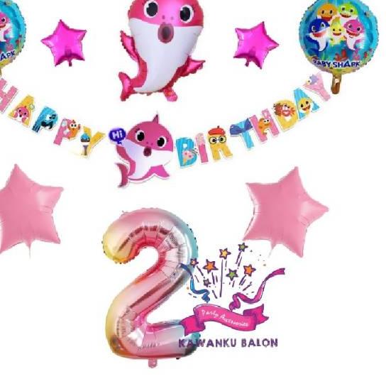 ✭ BABY SHARK BANNER-CHAR SET DEKORASI/BALON FOIL SHARK/BALON BABY SHARK/ULANG TAHUN SHARK ✾