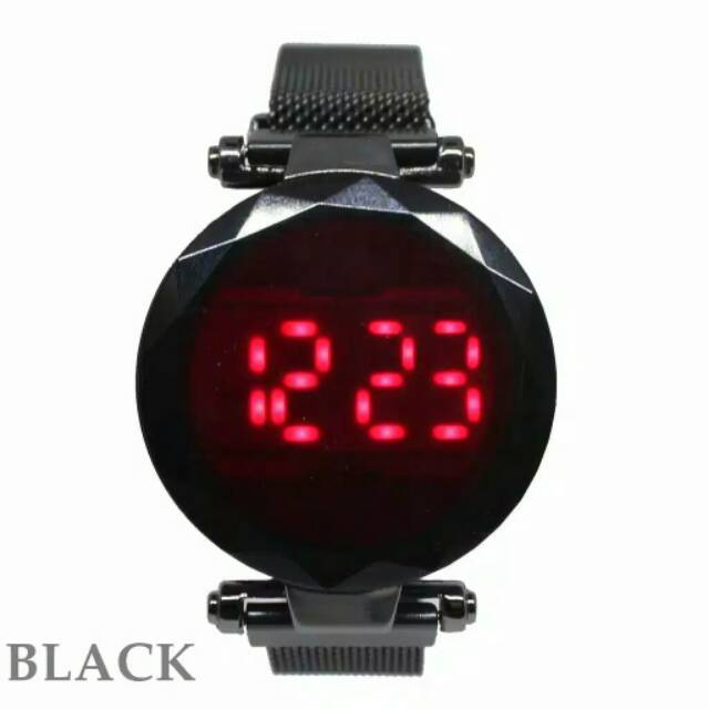 Jam Tangan Wanita Korea Sport LED Bulat Digital Strap Magnet