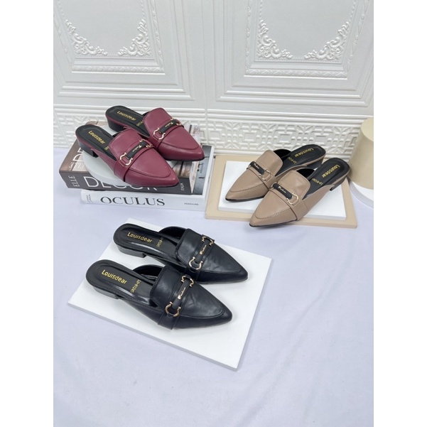 sendal flat wanita terbaru kekinian LOUISDEAR sendal flat 2 cm bahan dove B83