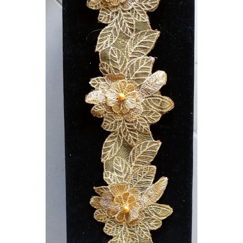 renda bordir organdi kilap 3D bunga tumpuk dan mutiara (per 6 bunga)