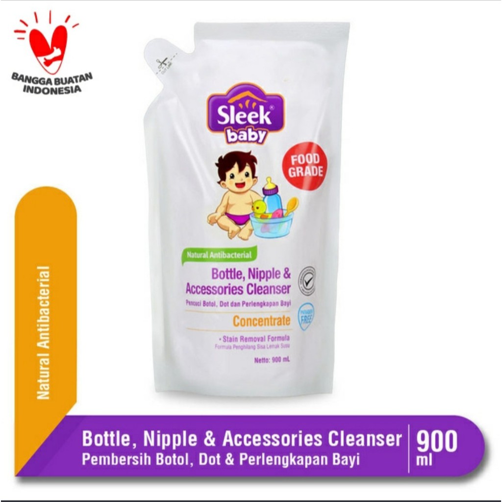 Sleek Baby Refill 900ml Sabun Pencuci Botol Susu Buah dan Sayur  Original Bottle Nipple Cleanser