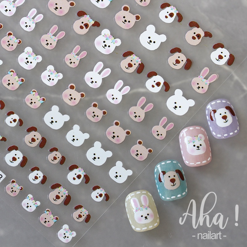 Stiker Kuku Motif Kartun Kelinci / Anjing / Imut Smiley Untuk Aksesoris Nail Art kuku Diy