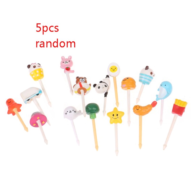 5 Pcs Tusuk Gigi Desain Kartun Hewan Acak Untuk Aksesoris Bento