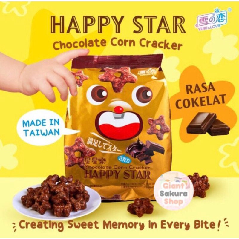 

Happy Star Chocolate Corn Cracker / cemilan impor / snack