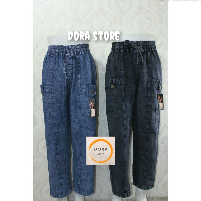 celana baggy kantong doraemon  jeans celana BGK doraemon wanita jeans