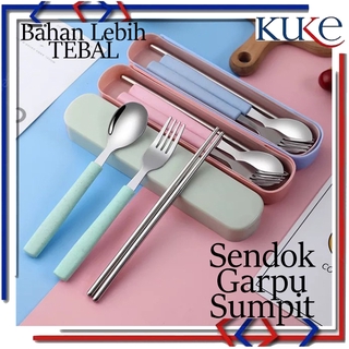 KUKE Sendok Garpu Sumpit  Stainless Set Kotak Sendok 