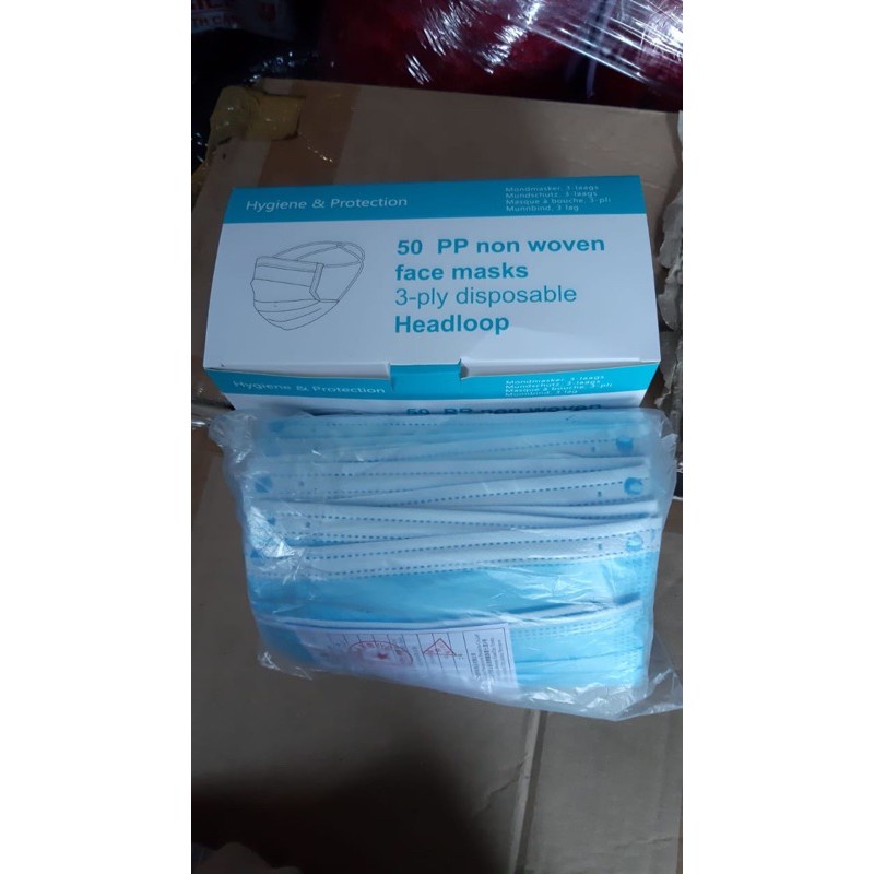 MASKER HIJAB &amp; MASKER HEADLOOP 3PLY DISPOSABLE FACE MASK 3 PLY ISI 50PCS MASKER HIJAB DAN CANTOL MEDIS 3PLY SEKALI PAKAI