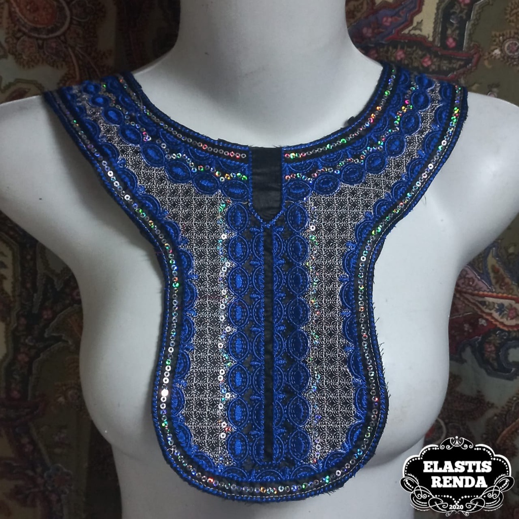 (Harga Per Pcs) Aplikasi Kerah Bordir Cantik Warna Biru Terang Besar