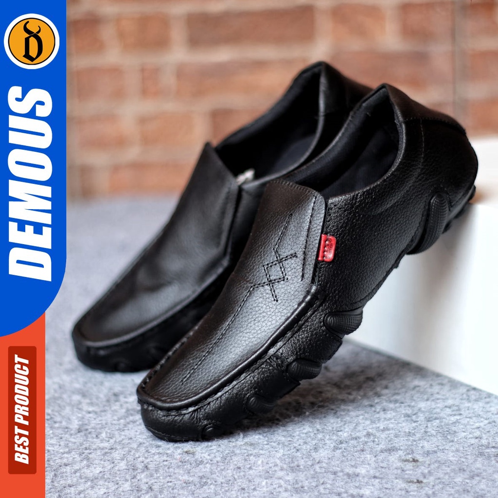 Sepatu Formal Pria Sepatu Casual Pria Kulit Asli Slop Sepatu Pantofel Kerja Kantor Kuliah Kondangan Sepatu Hitam Pria DEMOUS MEZZI