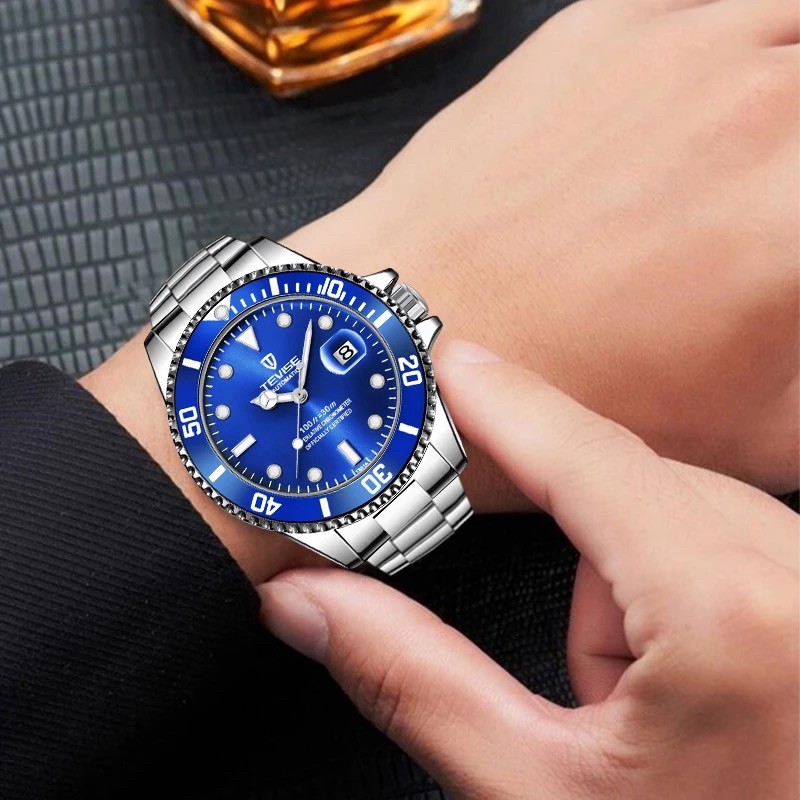 Jam Tangan Pria Mekanik Automatic Tevise Submariner Silver Blue