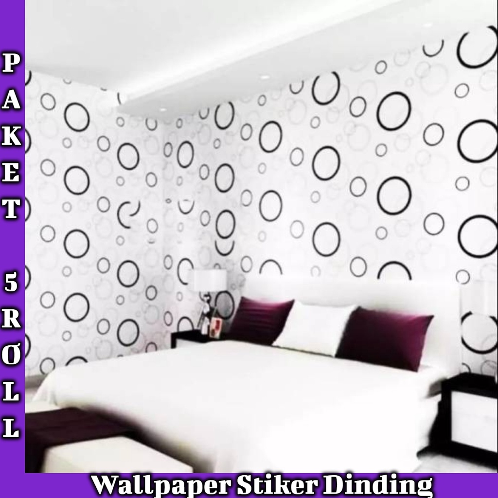 BAYAR DITEMPAT-PAKET 5ROLL ( BUY 4 GET 1 FREE ) WALLPAPER STICKER DINDING MOTIF POLKADOT