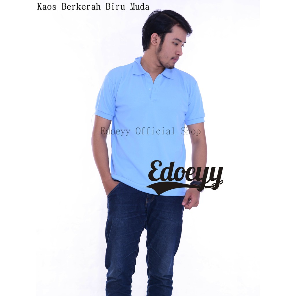 Edoeyy Polo Shirt Biru  Muda  Baju Kaos  Kerah  T shirt 