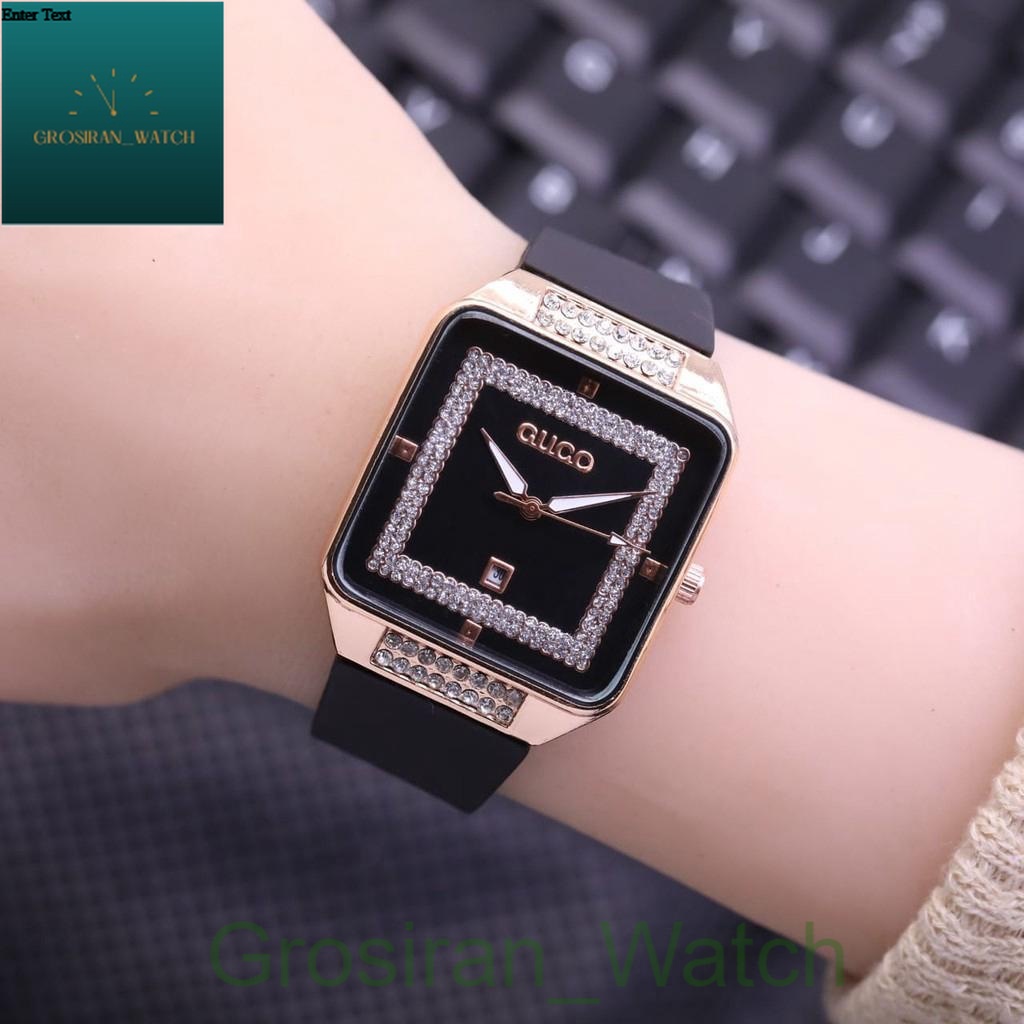 KWS  JAM TANGAN WANITA MURAH G4CC1 DIAMOND RUBBER TANGGAL AKTIF PERSEGI L-46 [G_W]