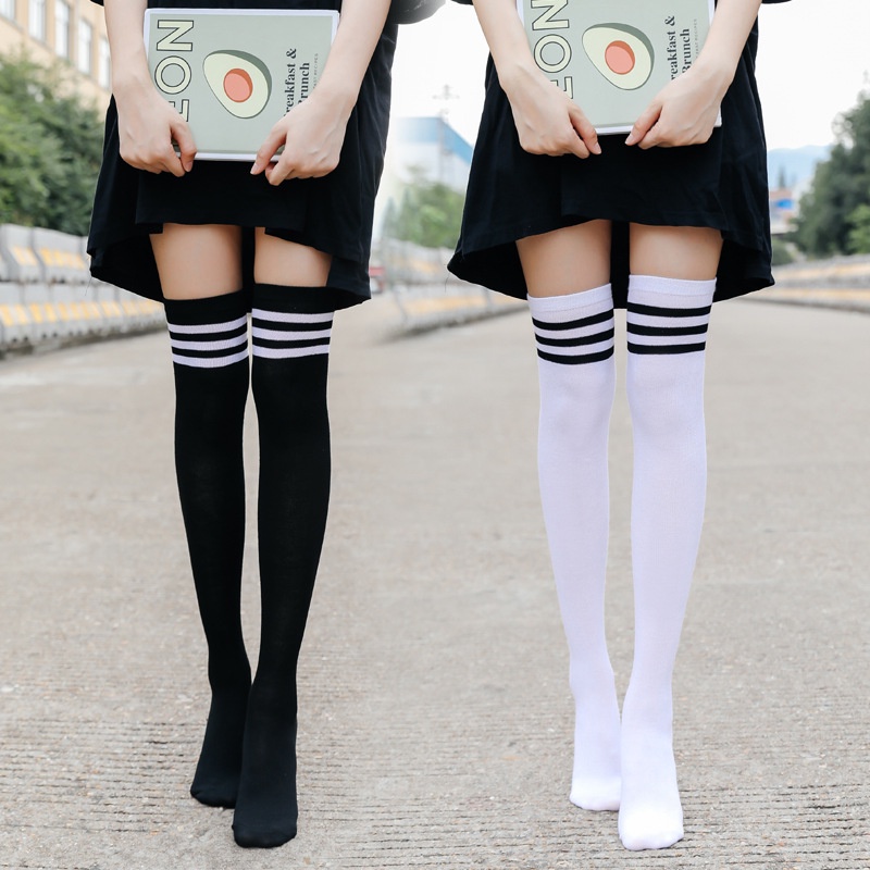 kaos kaki Wanita Fashion Crossover Over Knee Socks JK Cosplay Medium Tube Student Socks D53