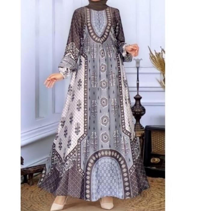 *Promo* Gamis Maxmara Lux Ukuran M / L / XL / XXL / XXXL Motif Bunga Bunga Premium Kuning Terbaru Ke