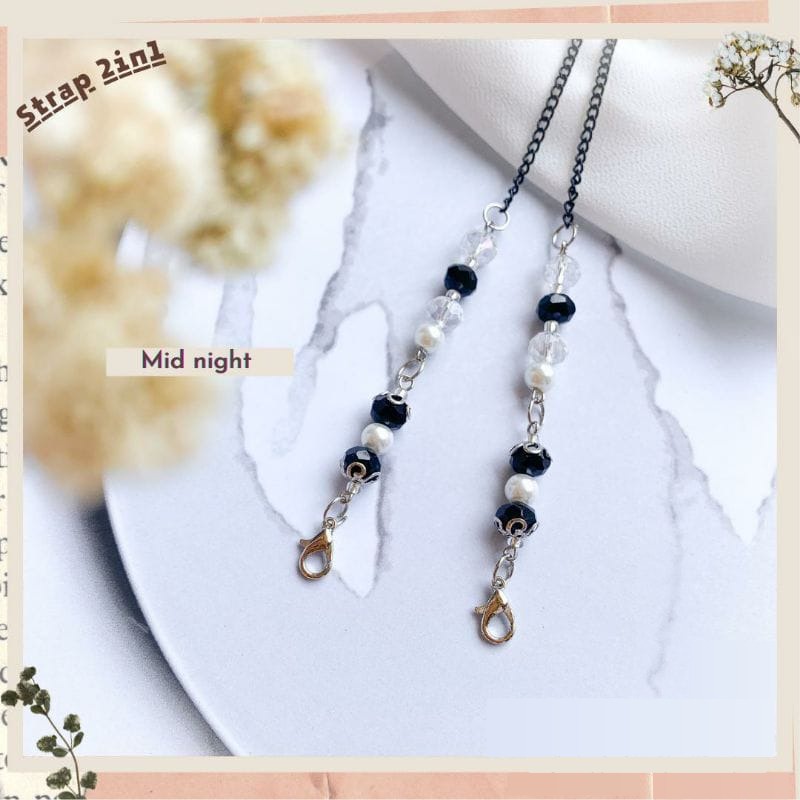 STRAP MASK KRISTAL RANTAI / STRAP MASK 2IN1 MUTIARA CRYSTAL/STRAP MASK MURAH/TALI MASKER/MASK STRAP 