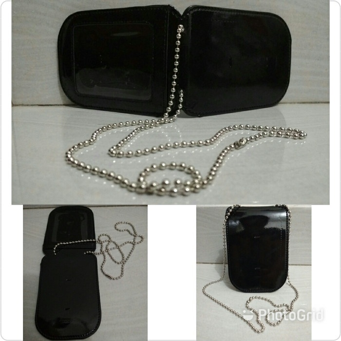 

Unik Dompet Name Tag Id Card Kta Plus Kalung Rantai Kulit Hitam Glossy Bergaransi