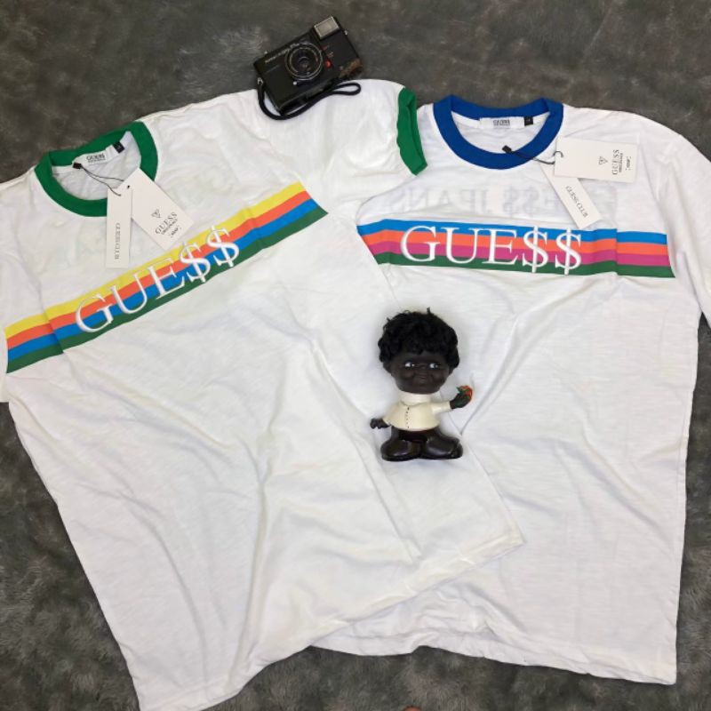 TSHIRT KAOS BAJU GUESS ASAP X ROCKY RINGER BLUE / GREEN LIKE ORI