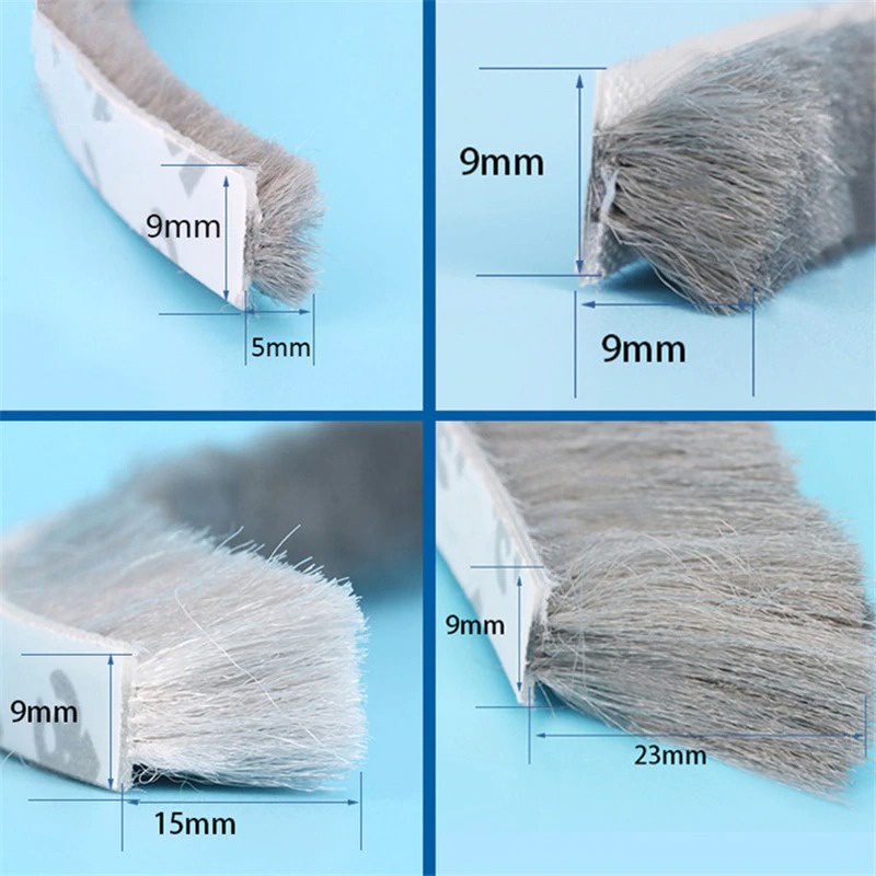 GANCHUN Lis Brush Strip Pintu Door Noise Insulation Rubber Dusting Sealing Tape9x5mm 5 M GRAY