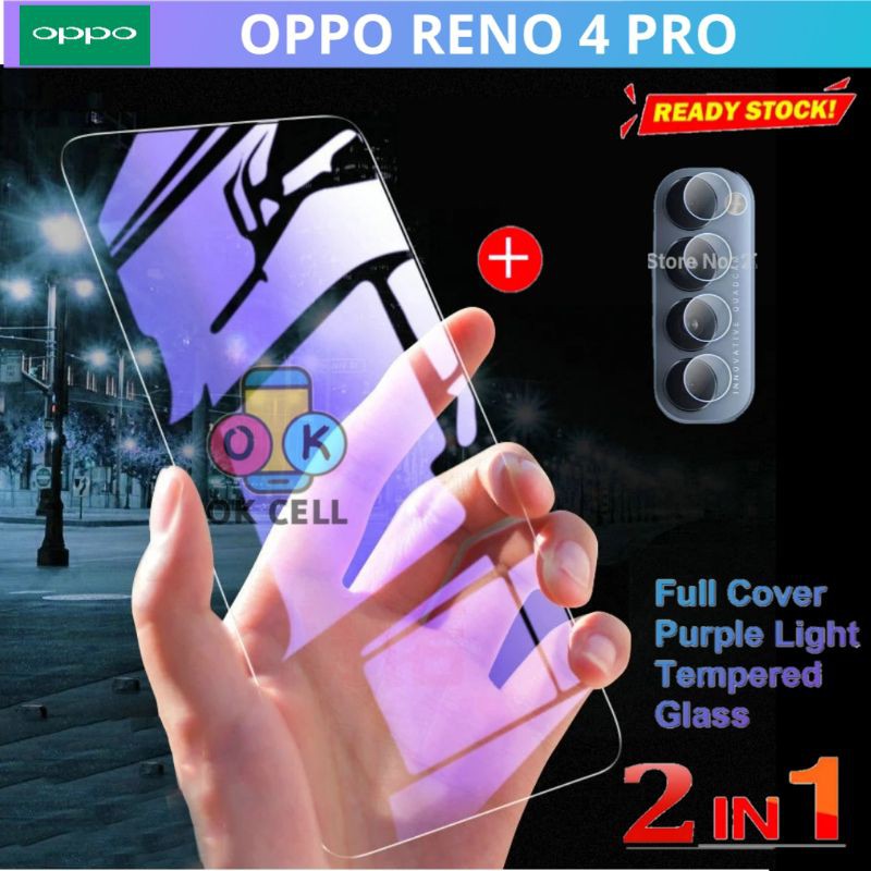 2in1- Tempered Glass Anti Blue Light Radiasi Oppo Reno 4 Pro - Tg Anti Gores Blue Oppo Reno4 Pro