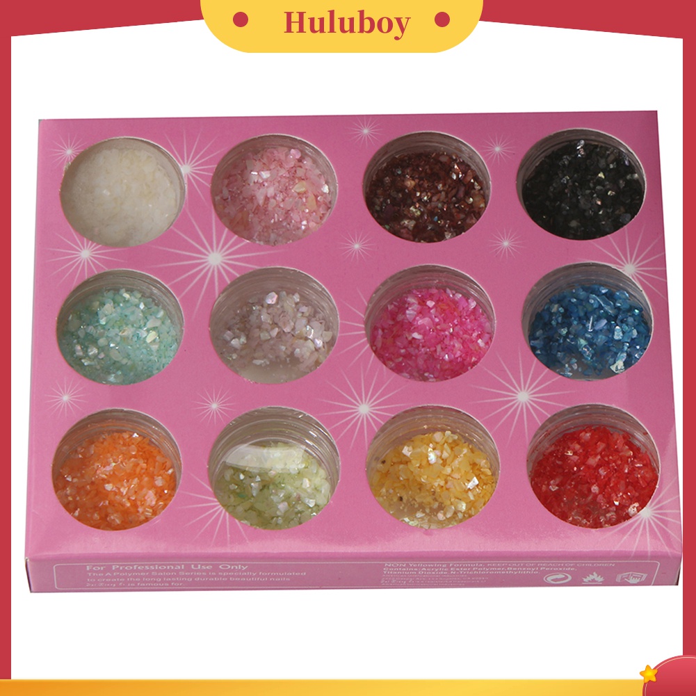 Huluboy Huluboy♡ 1 Set 12 Warna Kerang Granules Shiny Untuk Dekorasi Nail Art Manicure