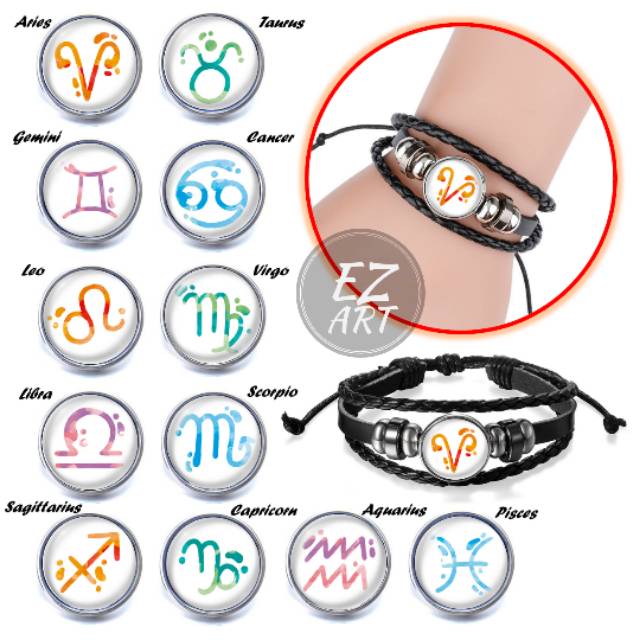 TERBARU! Gelang lambang zodiak zodiac 12 constellation kulit Multilayer keren