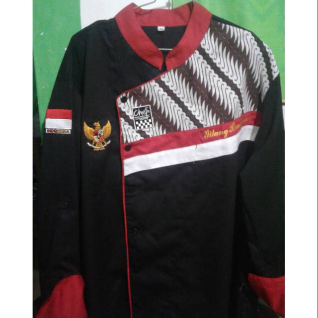INDOCHEF UNIFORM Kombinasi BATIK LERENG (99) Uniform chef baju chef murah berkualitas bisa cod
