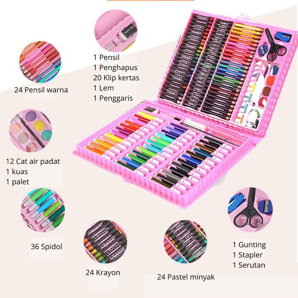 Alat Lukis Set Lengkap Krayon Pensil Warna 150PCS Crayon Set Menggambar Mewarnai Melukis Anak