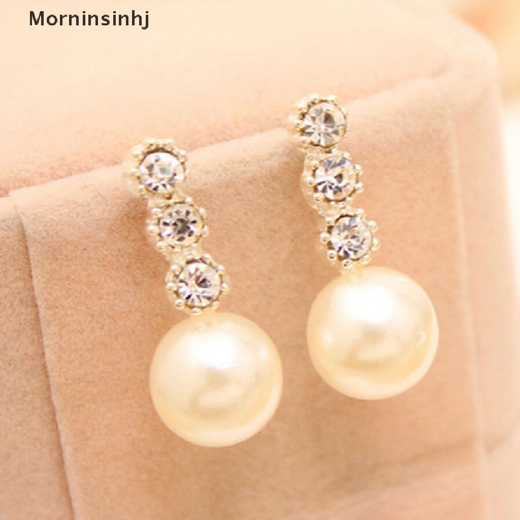 Mornin New Fashion Wanita Lady Earring Elegan Mutiara Berlian Imitasi Ear Stud Earrings 1pasang id