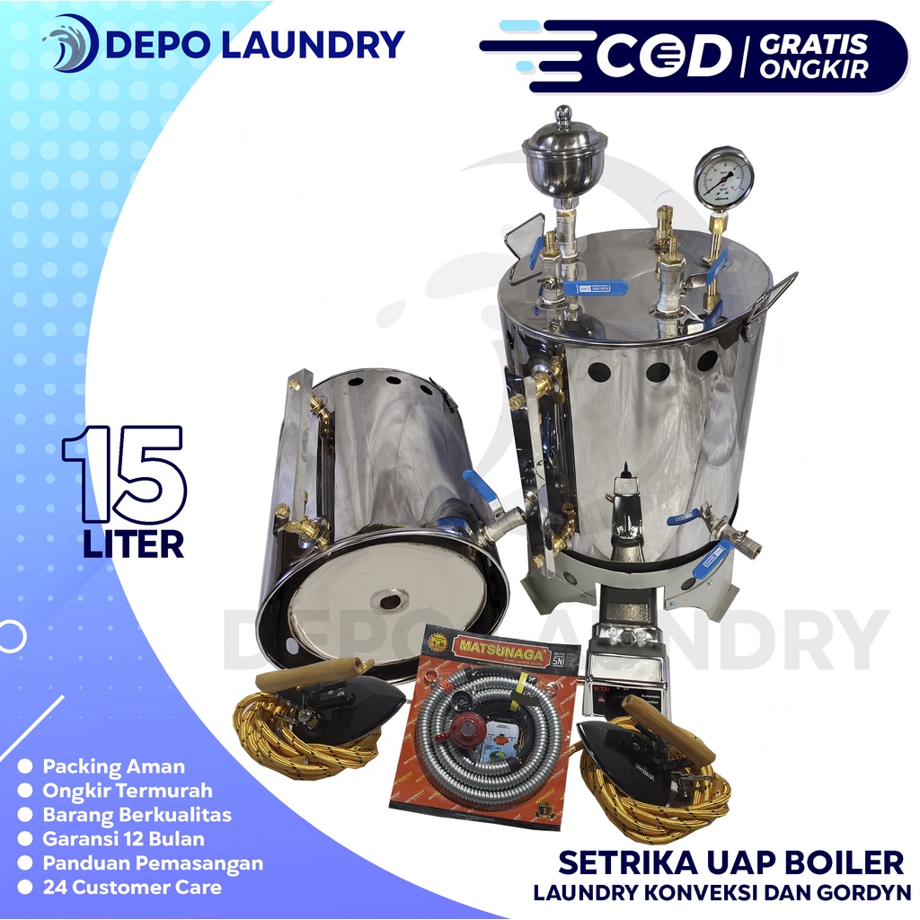 GRATIS ONGKIR Setrika Uap gas laundry 15 liter 2 Setrika Full Stainless