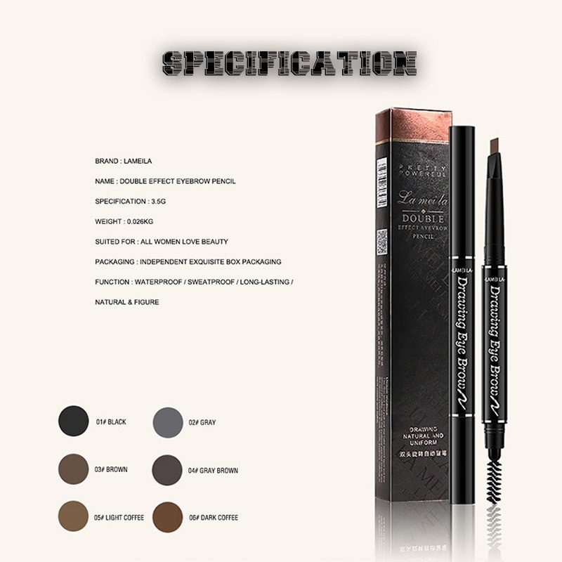 Pensil Alis Lameila  2 in 1 pencil eyebrow 7 warna Tahan Lama &amp; Waterproof LM 789