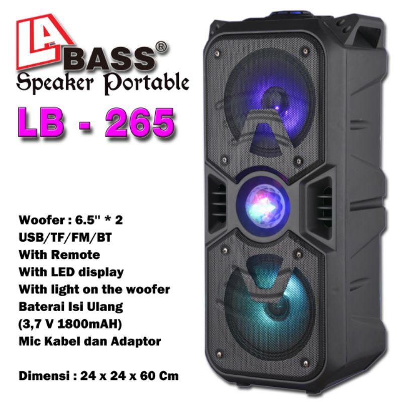 Speaker Portable 6,5 inch x 2 Labass LB265 Bonus Mic