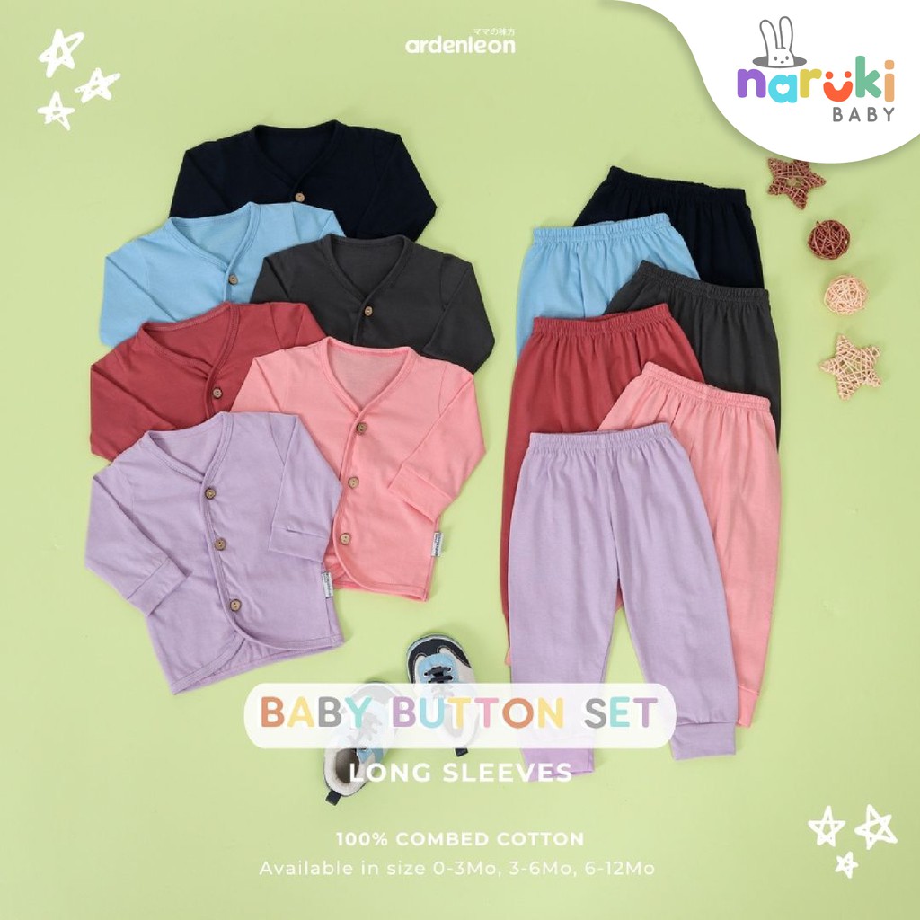 Ardenleon Long Baby Button Set Arden Leon Baju Setelan Panjang Bayi