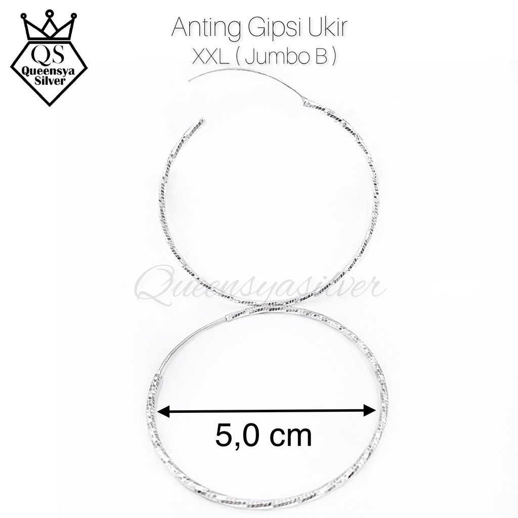 Anting Silver Wanita JUMBO Gipsi Ukir || Asli Perak 925 Lapis Mas Putih || Aksesoris Fashion Korea