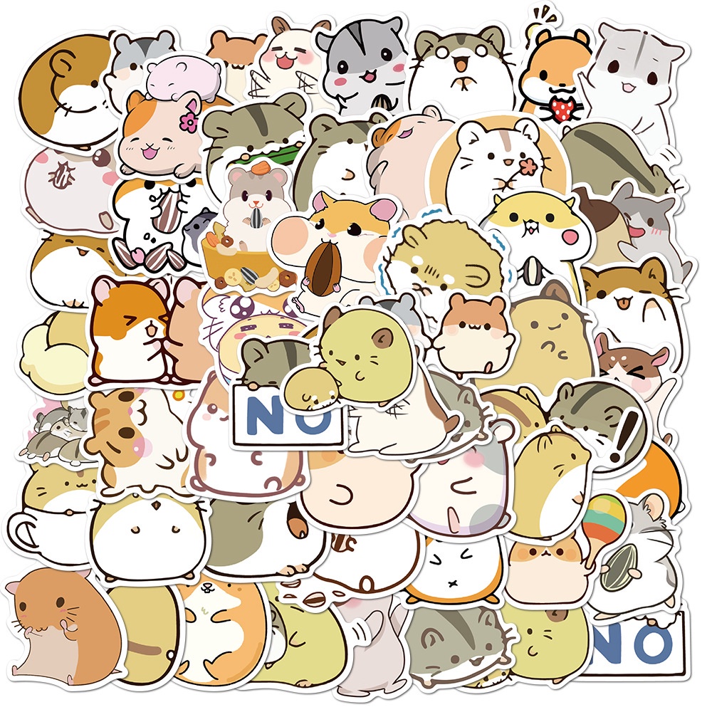 50 cute cartoon animal hamster stickers laptop skateboard guitar waterproof decorative stickers