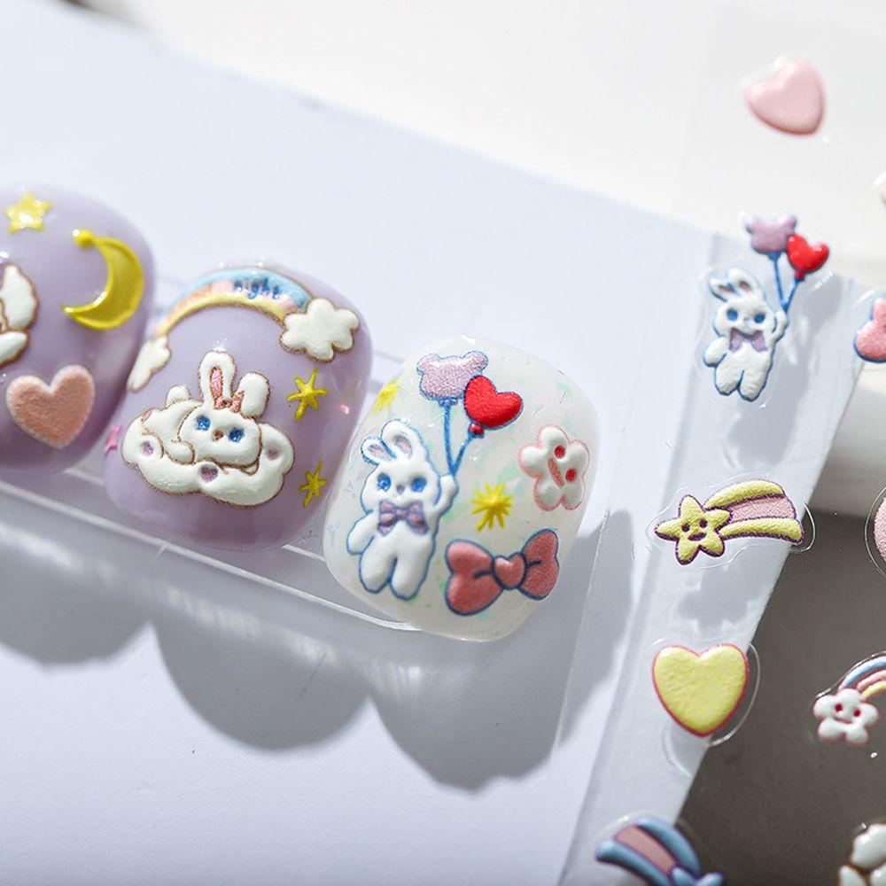 Mxbeauty Kartun Stiker Kuku Wanita Lucu Hewan Kelinci Panda Perekat Diri DIY Nail Art Dekorasi