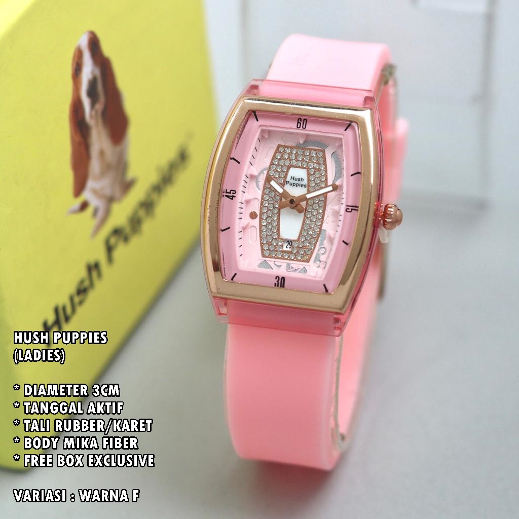 (FREE BOX) JAM TANGAN WANITA HUSH PUPPIES TALI KULIT BODY OVAL TANGGAL AKTIF