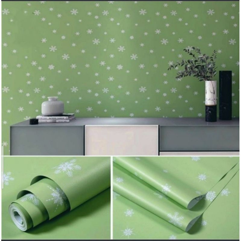 COD ( BAYAR DI TEMPAT ) Wallpaper Sticker Dinding Bertekstur Salur Daun Ungu Pink Putih Cream Biru Abu Hitam Navy Hijau Tosca Kuning Merah Coklat Salur Bunga Batik Batu Bata 3D Kotak Segitiga minimalis Baju Celana Sendal Kaos Gamis Celana Dalam Kosmetik-HIJAU SALJU