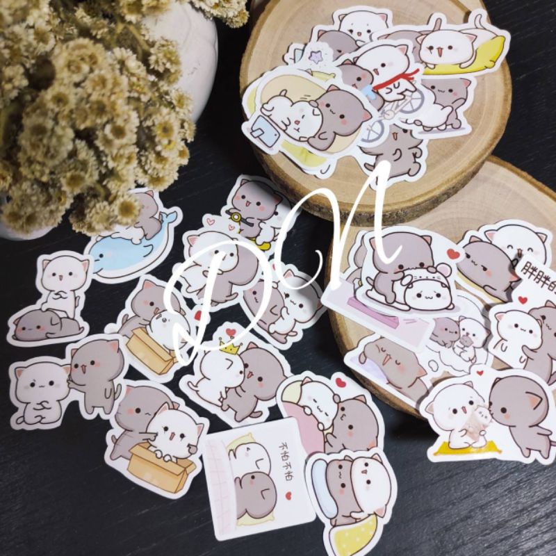 

24pcs sticker gambar peach & Goma kertas glossy karakater line