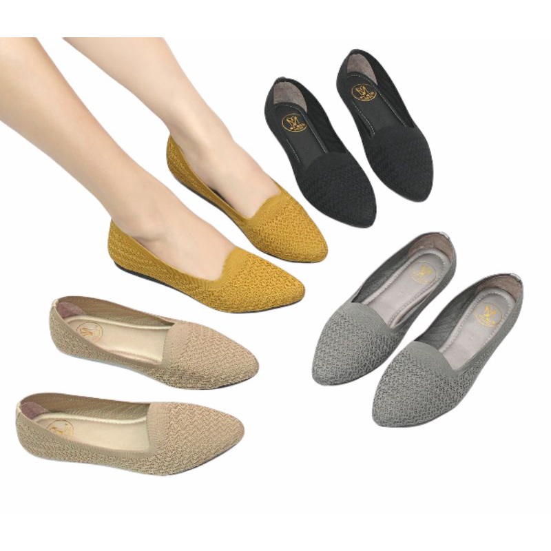 Mym2m Mejlin Sepatu Flat Wanita Balet Flatshoes Rajut Sol karet