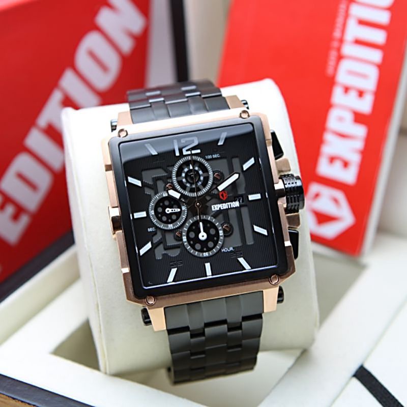JAM TANGAN PRIA EXPEDITION E 6618 BLACK ROSEGOLD E6618 ORIGINAL