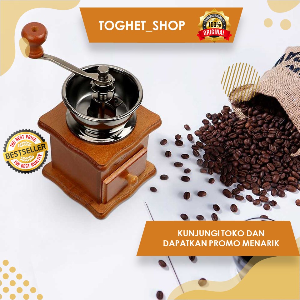 Penggiling Kopi Manual Coffee Grinder Gilingan Portable Jadul dan Aesthetic - Stainless  & Kayu