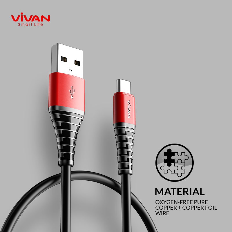 VIVAN Kabel Data USB Micro (100cm) + Kabel Type C (30cm) + Kabel iPhone (100cm) Garansi 1 Tahun