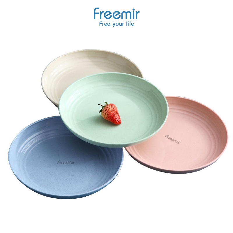 freemir Set 4 Pcs Dinner Plate 25 cm Piring Bulat Piring Makan Wheat Straw Mix Warna Warni Set 4 pcs