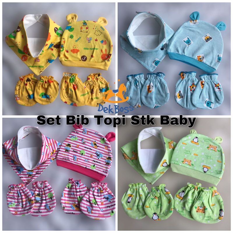 [Bib Set] Set Topi sarung tangan kaki bayi | Set celemek makan bayi | Bib bayi liur | Celemek bayi segitiga | Topi bayi laki laki perempuan newborn | Sarung tangan kaki bayi set topi