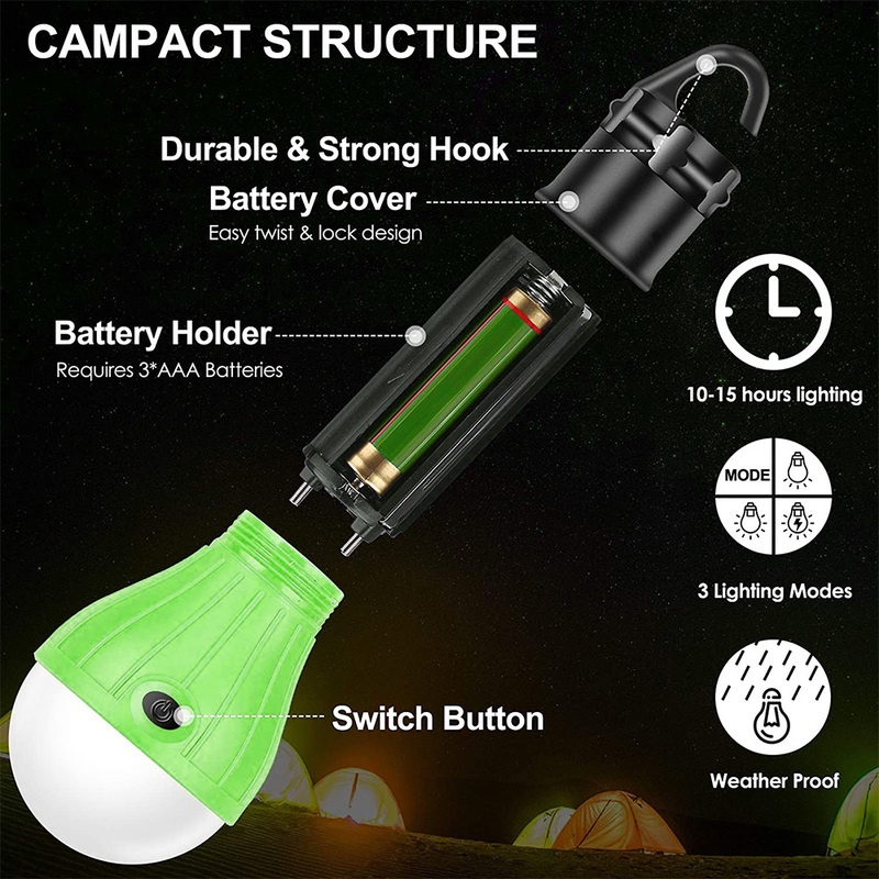 Lampu Gantung 3 LED Portable Untuk Camping / Outdoor / Memancing