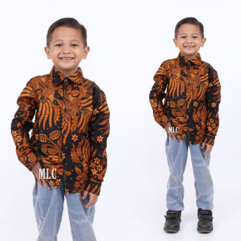 (BISA COD) KEMEJA BATIK ANAK LAKI-LAKI | baju batik anak laki-laki lengan panjang bisa buat seragam sekolah hari batik-Manggar sogan